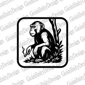 Vector de mono relajado fumando un cigarro / Arte retro de parches de animales / Ilustración de mono de dibujos animados con un cigarro / SVG PNG