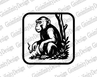 Relaxed Monkey Smoking Cigar Vector | Retro Animal Patch Art | Cool Cartoon Ape with Cigar Illustration | SVG PNG