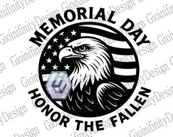 Honor the Fallen Patch | Military Tribute Eagle with Flag |  Memorial Day Veteran Support Gift | 12 x 12 inch SVG PNG