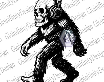 Skull Head Bigfoot Patch: Gothic Yeti with Headphones - Halloween Horror