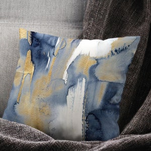 Navy Blue Printed Pillow, Blue Pillow, Gold Cushion Cover, Modern Cushion, Pillow Cover, Trendy Pillow Sham, Luxury Cushion, Salon Decor,