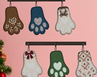Handmade Chenille Paw Christmas Stocking, Cat Holiday Decor