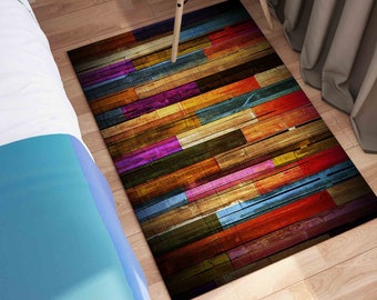 Outdoor Rug, Colorful Rug, 3D Printed Rug, Anti-Slip Carpet, Painted Wood Panels Rug, Colorful Rug, Modern Rug, Step Rug, Runner Rug,