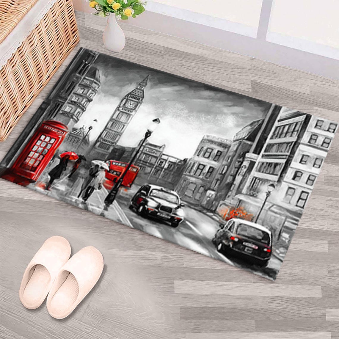 Telephone Rug London Telephone Box Painting Rugs, Rainy Day Rugs, Abstract Rug, View ...