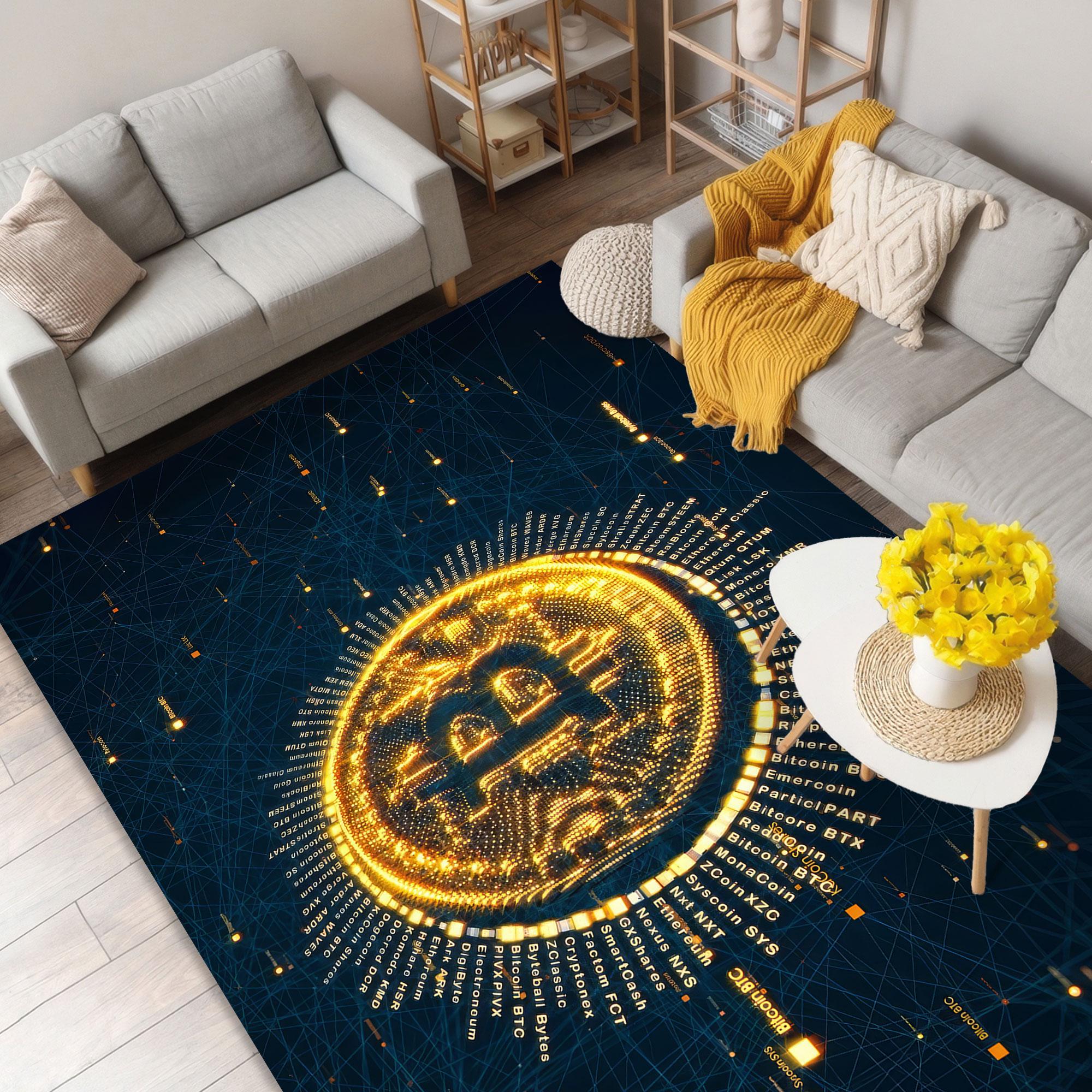 Bitcoin Network Rug, Digital Crypto Coin Print Carpet, Futuristic Blockchain  Theme Area Rug, Tech Lover Modern Floor Mat for Office - Etsy