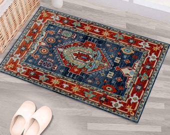 Red Rug, Medallion Pattern Rug, Ethnic Pattern Rugs, Farmhouse Decor Rug, Turkish Rug, Dining Room Rug, Custom Rug, Anti-Slip Carpet,