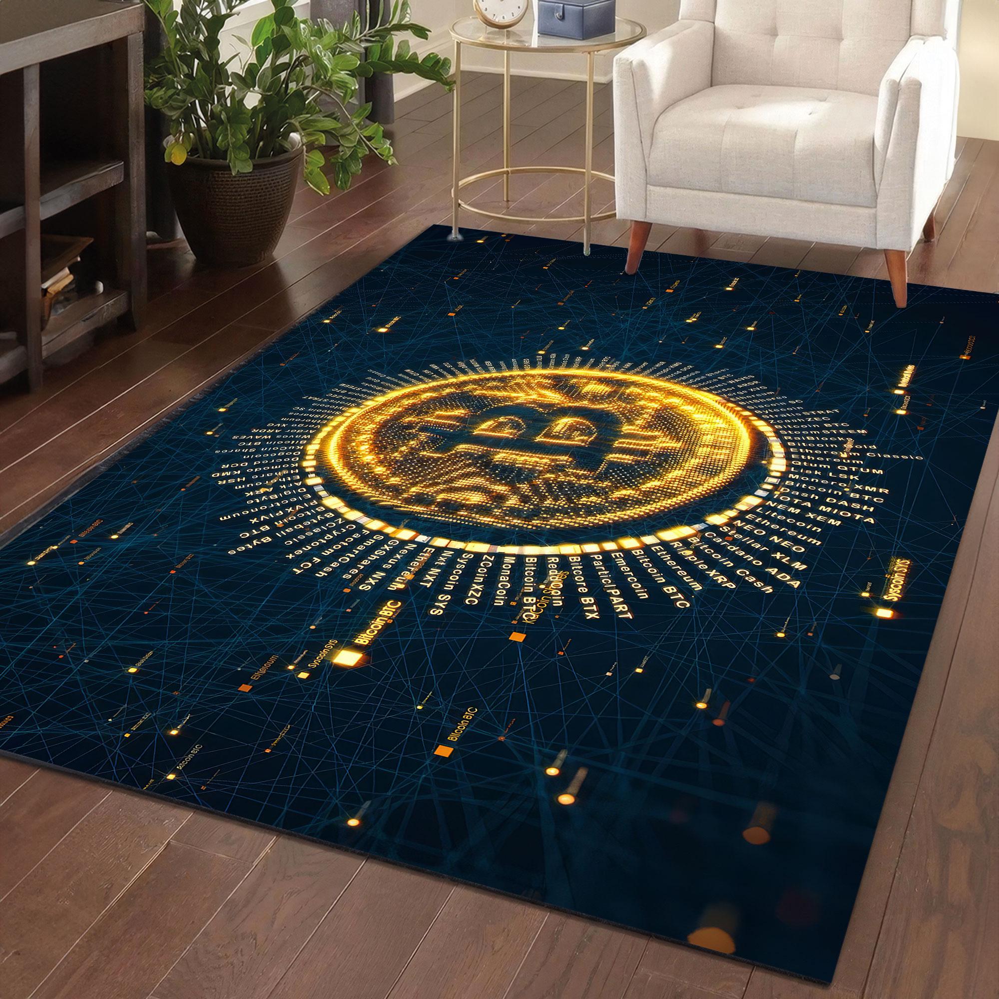 ビットコインネットワークラグ、デジタル暗号通貨コインプリントカーペット、未来的なブロックチェーンテーマのエリアラグ、テクノロジー愛好家向けモダンオフィスフロアマット  - Etsy 日本