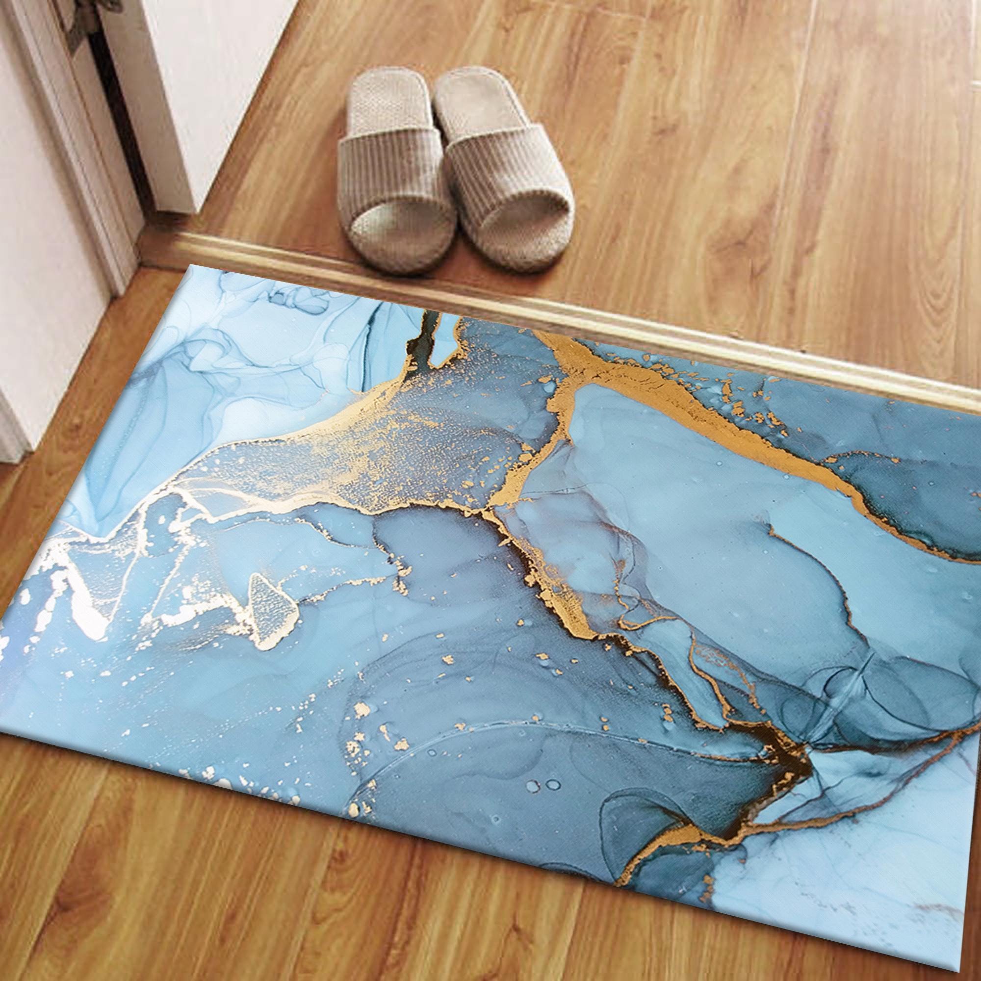 Blue Marble Rug Pattern Blue and Gold Marble Rugs, Luxury Marble Rugs, Contemporary Rug, Modern ...