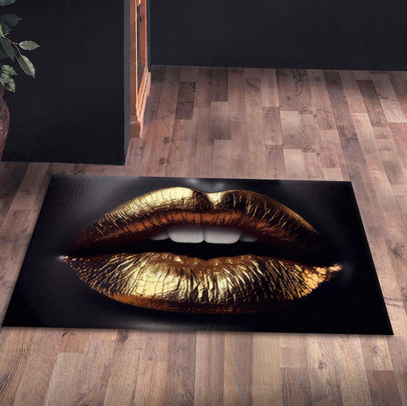 Golden Lip Rugs, Gold Rug, Beauty Center Rug, Modern Rug, 3D Printeds ...