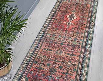 Tapete passadeira estampado em estilo vintage, padrão turco, tapete comprido para corredor, tapete de chão de pelo baixo e fácil manutenção