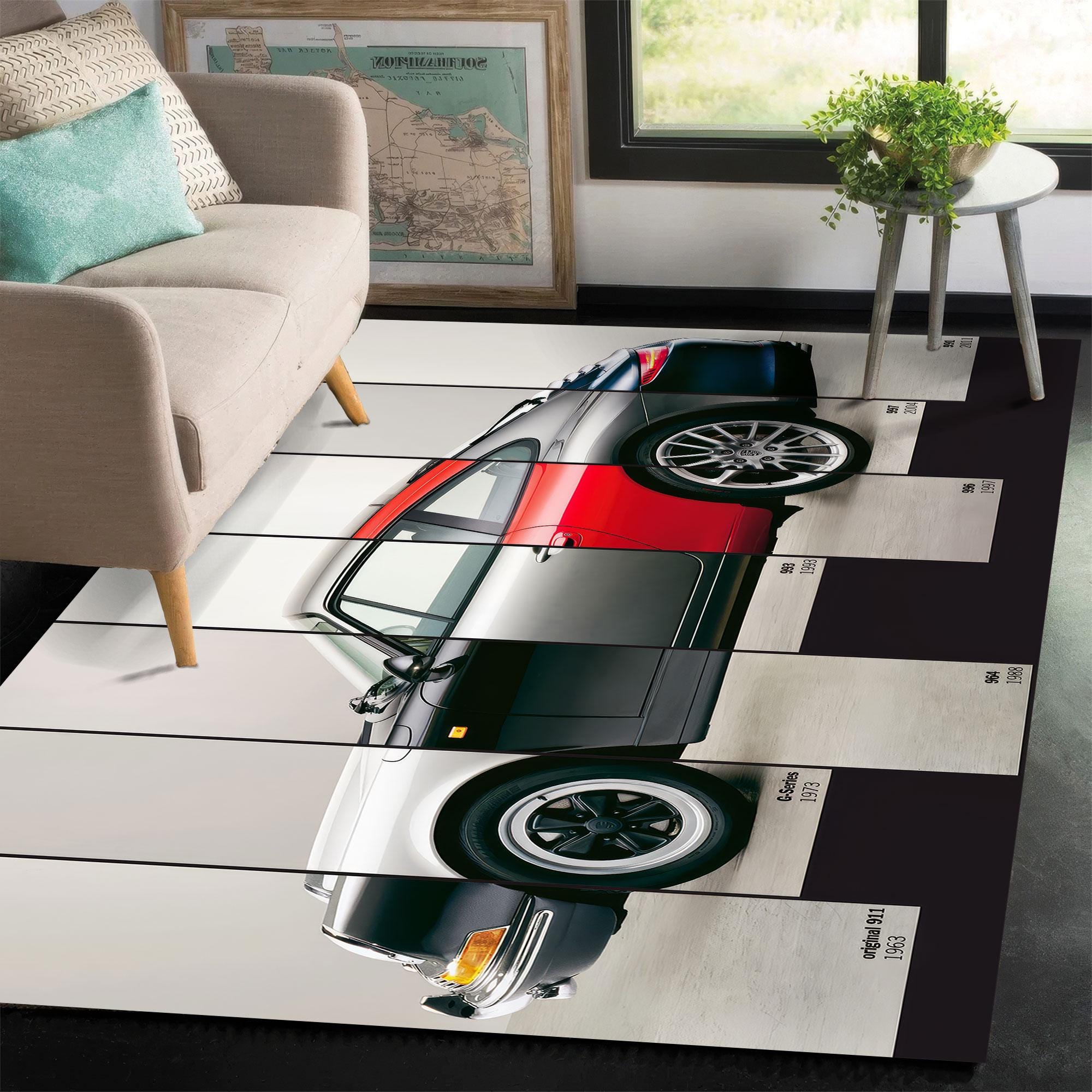 Classic Sports Car Rug, Vintage Auto Illustration Digital Print Carpet ...