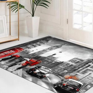 Telephone Rug London Telephone Box Painting Rugs, Rainy Day Rugs, Abstract Rug, View ...