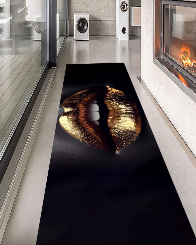 Golden Lip Rugs, Gold Rug, Beauty Center Rug, Modern Rug, 3D Printeds ...