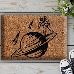Astronaut Space Doormat, Planet Design Door Mat, Sci Fi Entryway Rug, Galaxy Theme Front Door Decor, Cosmic Outdoor Coir Mat