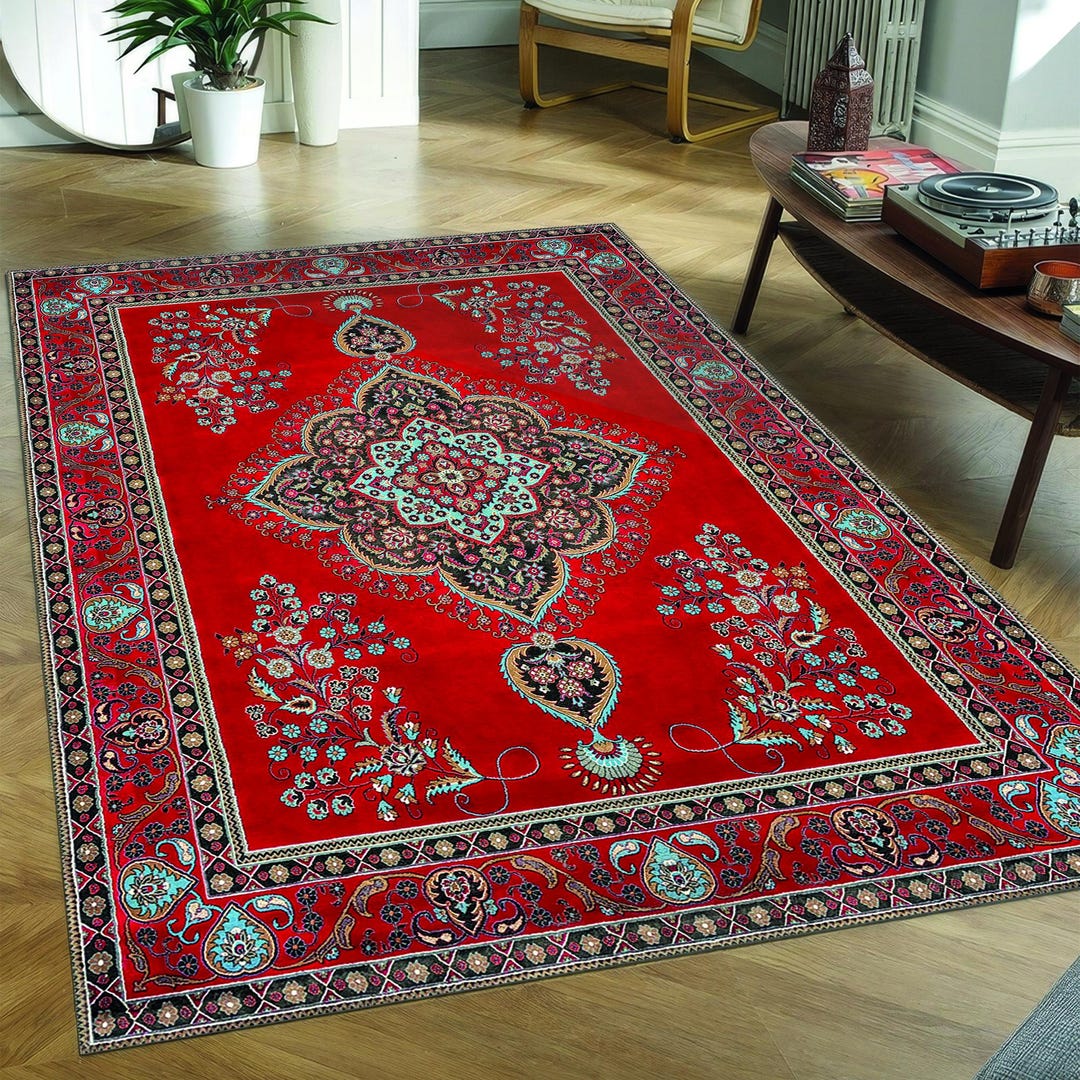 Classic Red Rug Vintage Design Rug, Red Rug, Floral Vintage Rug Pattern Rugs, Farmhouse ...