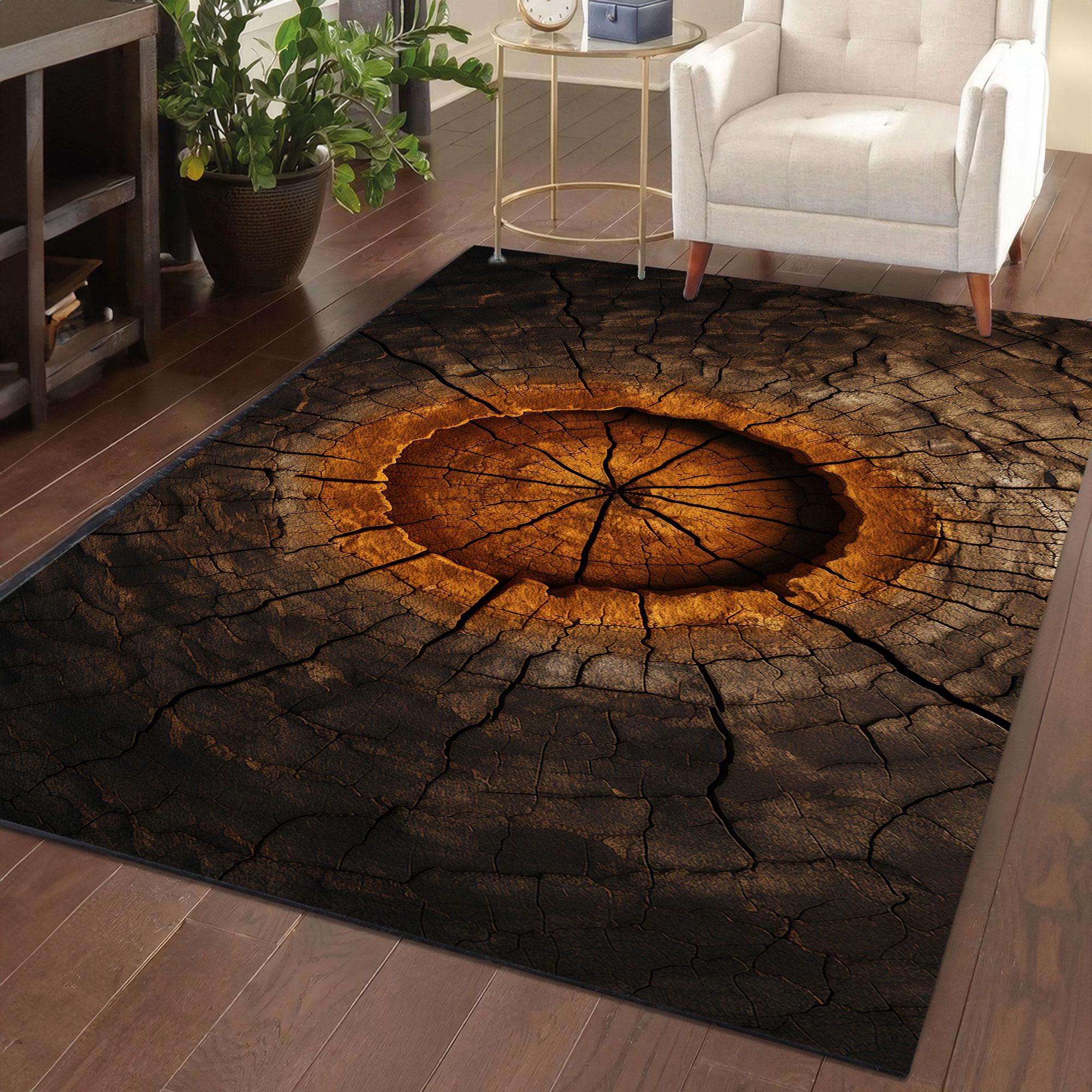 Wood Textile Rug Tree Trunk Print Rug, Wood Slice Design Carpet, Rustic Log Floor Mat ...
