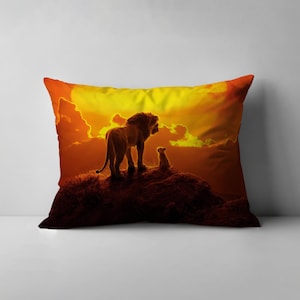 Lion With Baby Lion Pillow Sham, Lion Printed Pillow, Orange Pillow, Lion Cushion Case, Yellow Cushion Cover, Personalized Gifts,