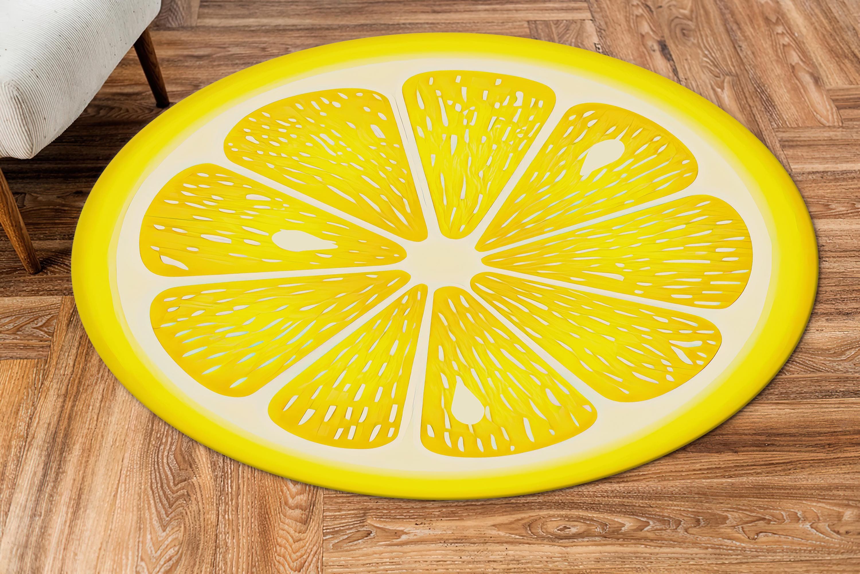 Simple Lemon Rug Lemon Round Rug, Lemon Rugs, Yellow Rug, Modern Rugs, Accent Rug ...