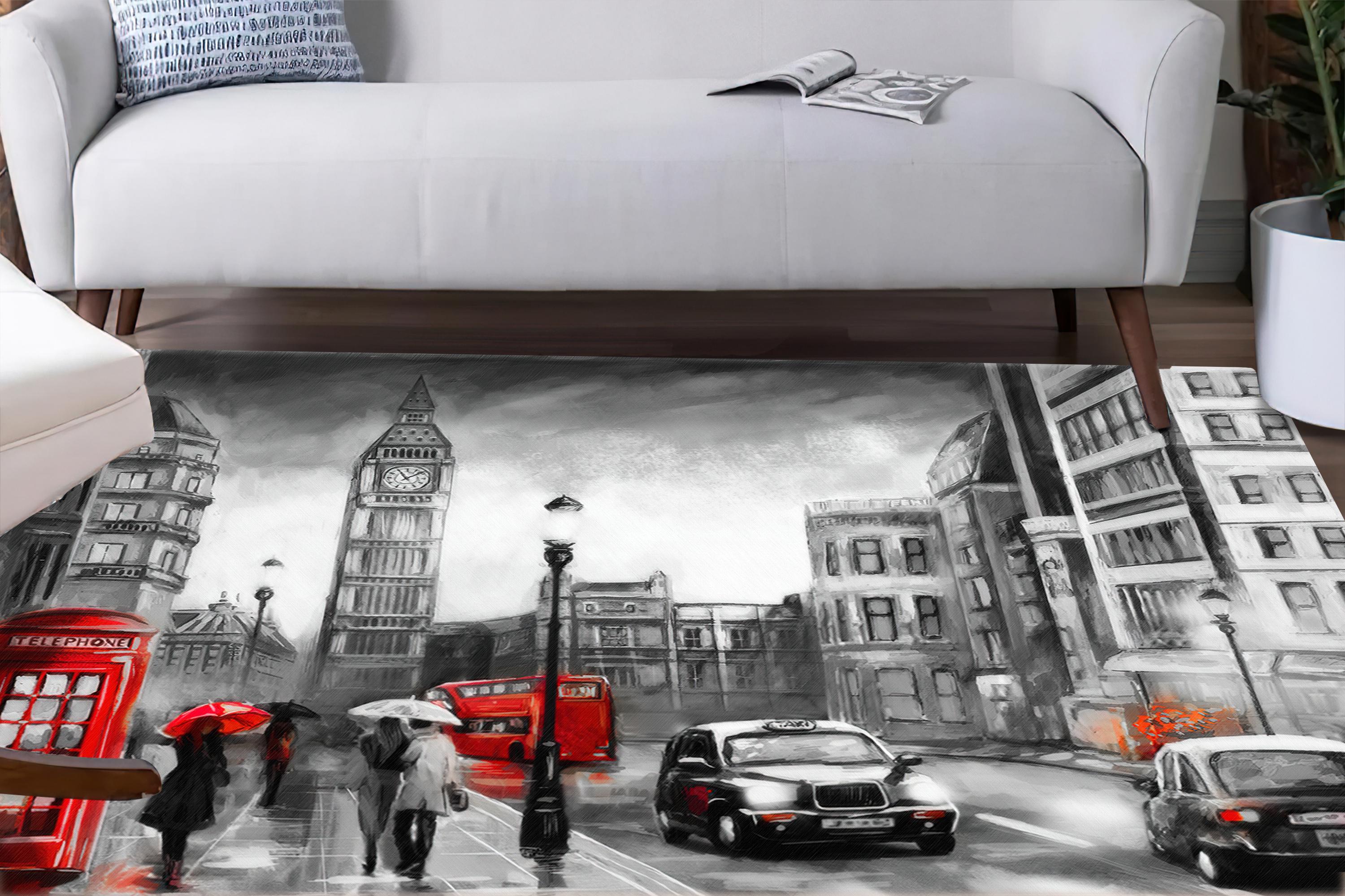 Telephone Rug London Telephone Box Painting Rugs, Rainy Day Rugs, Abstract Rug, View ...