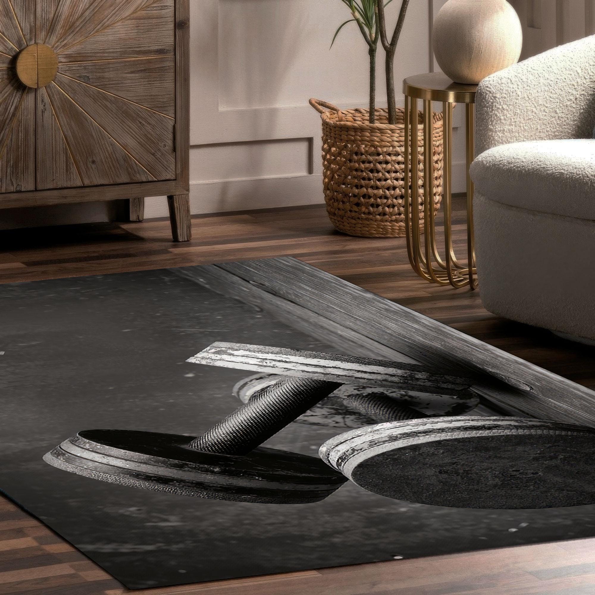 Black and White Dumbbell Rug, Gym Room Decor Carpet, Fitness Theme ...