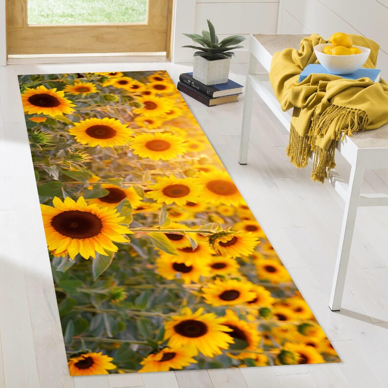 Sunflower Rug, Sunflower Field Rugs, Yellow Rug, Landscape Rug, Gift ...