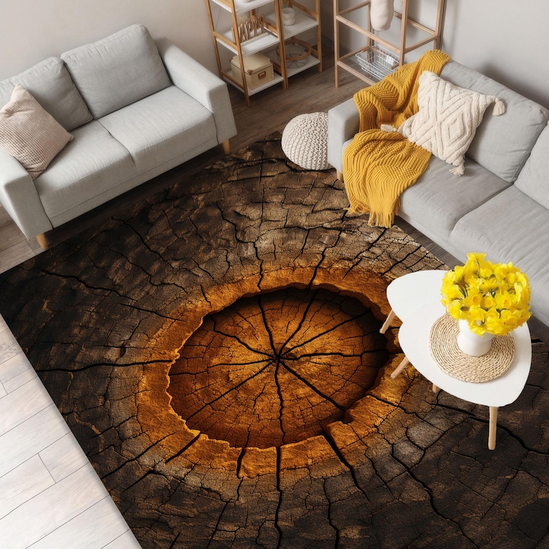 Tree Trunk Print Rug, Wood Slice Design Carpet, Rustic Log Floor Mat ...