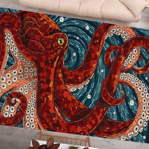 Living Room Rug, Home Decor Rug, Entryway Rug, Gift For Him, Octopus Rugs, Modern Rugs, Animal Rugs, Stair Rug, Kitchen Rug, Customs Rug,