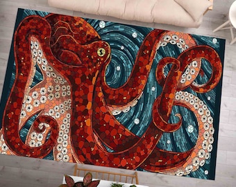 Tappeto per soggiorno, tappeto decorativo per la casa, tappeto per ingresso, regalo per lui, tappeti con polpi, tappeti moderni, tappeti con animali, tappeto per scale, tappeto per cucina, tappeto personalizzato,