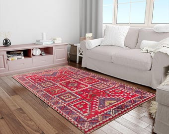 Tapete vintage estilo turco, lavável, estampado, antiderrapante, de pelo baixo, para decoração de sala de estar.