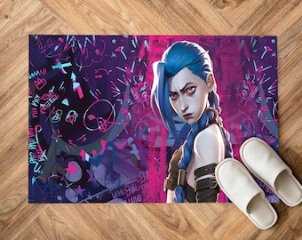 LOL Lover Rug, Arcane Decoration, Modern Rug, Arcane Rug,  Jinx and Ekko in Love, Easy To Clean Rug, Game Room Rug, Digital Print Rug