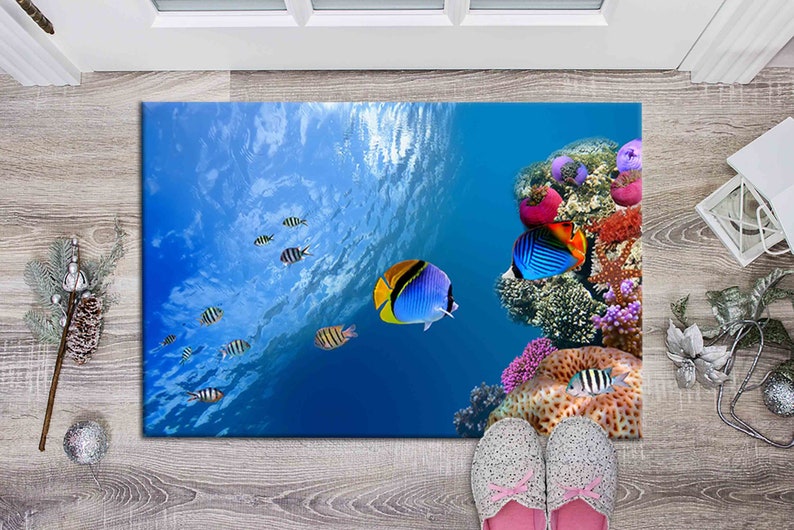 Office Rug, Bathroom Rug, 3D Printeds Rug, Housewarming Gift, Underwater Fish View Rug, Tropical Fish Rugs, Animal Rugs, Wall Hanging Rug, image 7