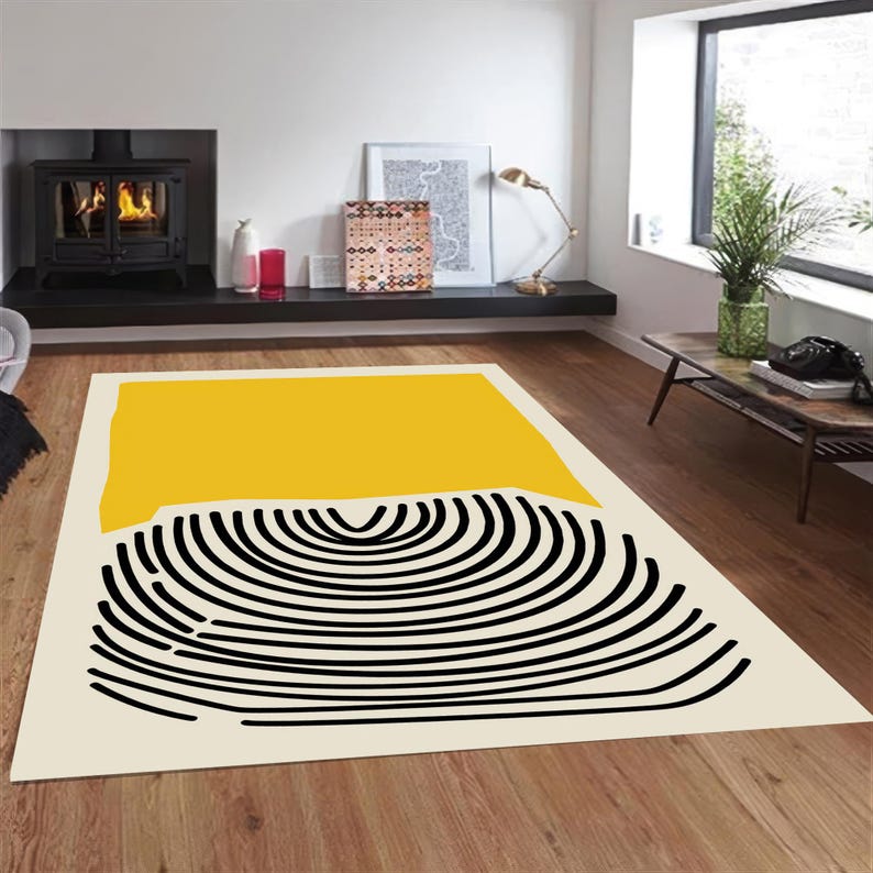 Black and Yellow Rug,Minimal Rugs,Abstract Rugs,Modern Rugs,Small Rug,Kitchen Rug,Classic Rug,Front Door Rug,Colorful Rug,Kitchen Decor Art,Housewarming Gift,Personalized Gifts,Gift For Her,
