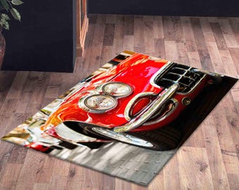 Vintage Car Rug, Red Car Rugs, Classic Car Rug, Car Rug, Anti-Slip Carpet, Housewarming Gift, Gift Rug, Personalized Rug, Door Mat,