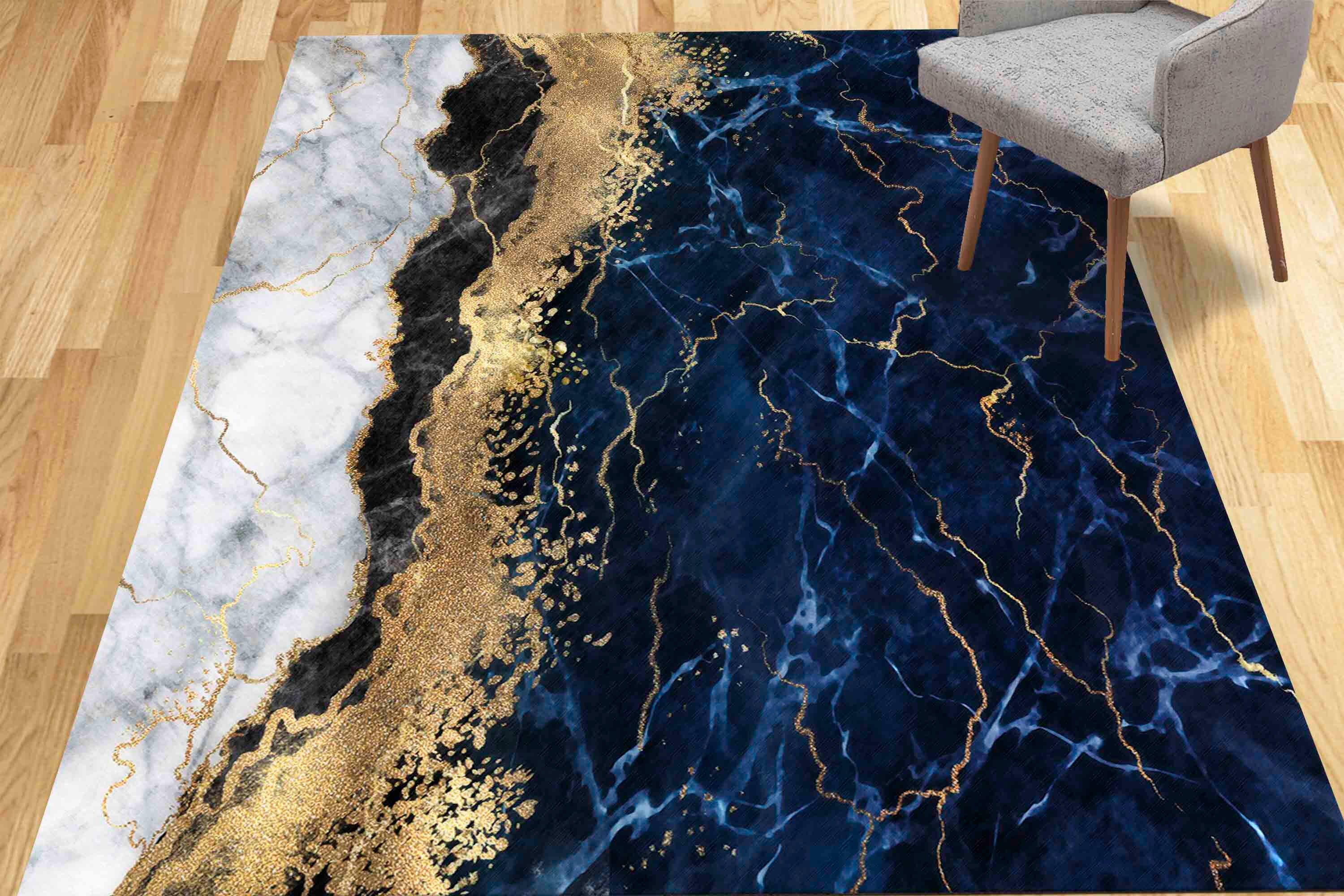 Blue Marble Rug Pattern Soft Rug, Large Rug, Thin Rug, Non-slip Carpet, Navy Blue Marble Rugs ...