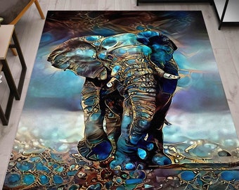 Gift Rug, Customs Rug, Cool Rug, Non Slip Rug, Blue Tones Rug, Blue Tones Elephant Rug, Animal Rug, Entry Rug, Door Mat, Elephant Rug,
