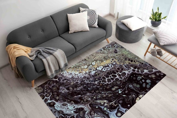 Dünner Teppich, Teppich für Schlafzimmer, Korridorteppich, Geschenk für ihn, Schwarz-Beige Teppich, Loft Wohnkultur, Moderne Teppiche, Esszimmerteppich, Schlafzimmerteppich