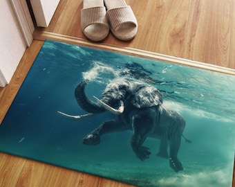 Elephant Rugs, Swimmimg Elephant Rug, Kids Room Rug, Animal Rug, Custom Rug, Decorative Rug, Outdoor Rug, Hallway Rug, Door Mat,