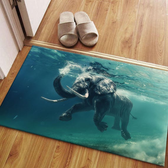 Elephant Rugs, Swimmimg Elephant Rug, Kids Room Rug, Animal Rug, Custom Rug, Decorative Rug, Outdoor Rug, Hallway Rug, Door Mat,
