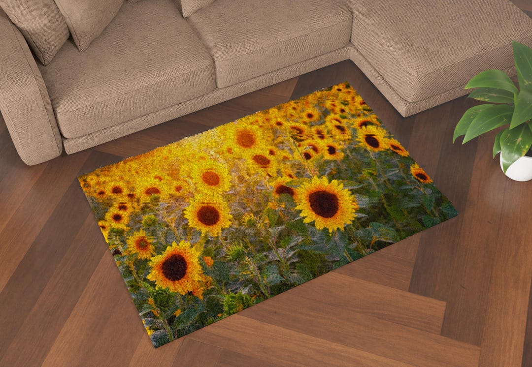 Sunflower Rug, Sunflower Field Rugs, Yellow Rug, Landscape Rug, Gift ...