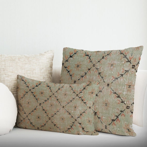 Modernes Kissen, türkischer Teppichmuster-Kissenbezug, Wohnkultur, türkisches Kissen, türkischer Design-Kissenbezug, grüne Kissenhülle, Designerkissen,