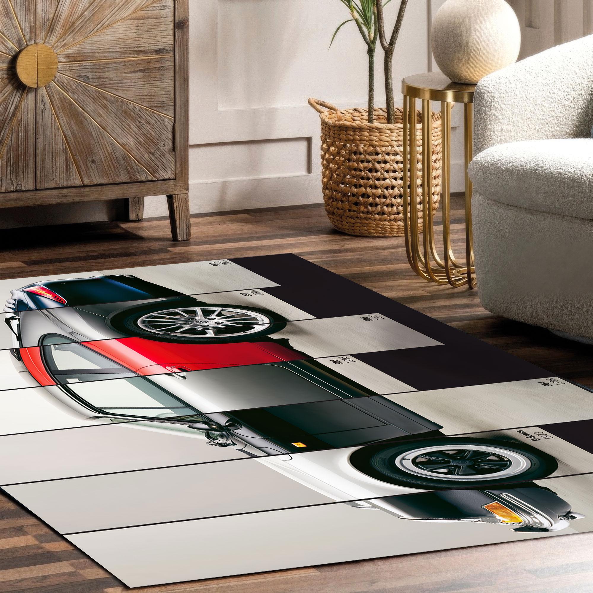 Classic Sports Car Rug, Vintage Auto Illustration Digital Print Carpet ...