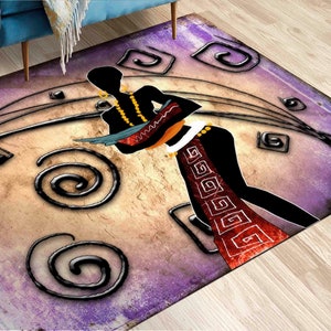 Salon Decor Rug, Thick Rug, Entryway Rug, Gift For Him, African Woman Painting Rug, Black Woman Rugs, African Rugs, Living Room Rug,