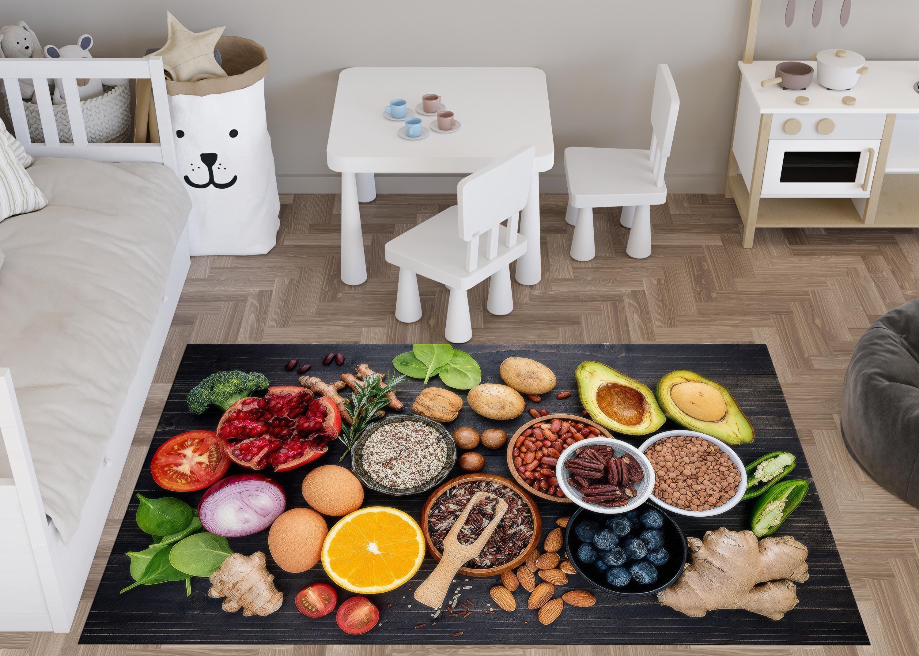 Fruit Border Rug Fruits Vegetables Rugs, Kitchen Rugs, Eat Rug, Modern Rugs, Corridor ...