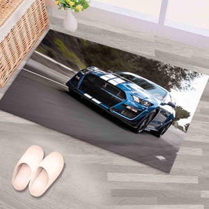 Ford Shelby Rug, Shelby Cobra Rug, Mustang Lover Gift Rugs, Car Rug, Bridesmaid Gift, Salon Rug, Chenille Rug, Gift For Him, Thin Rug,