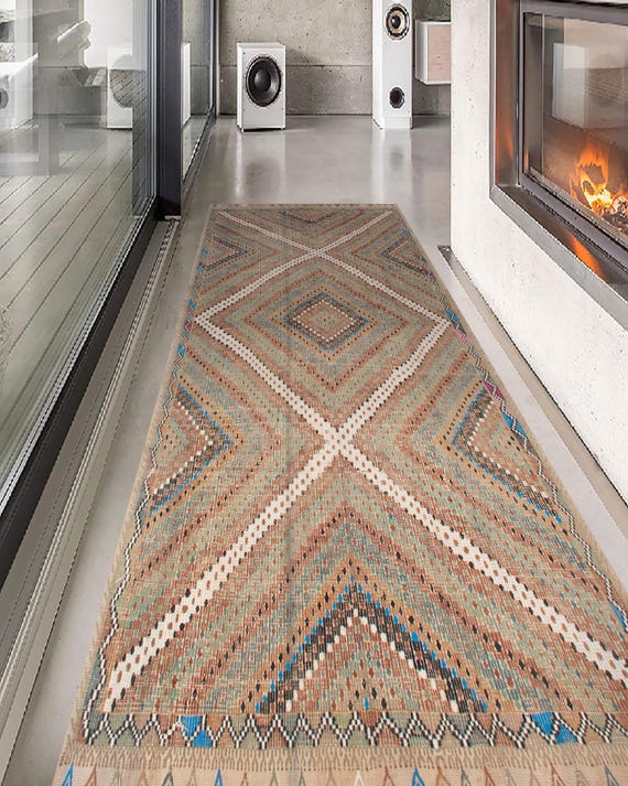 Washable Printed Runner Rug, Non Slip Low Pile Floor Mat, Easy Clean Rug for Hallway Bathroom Kitchen, Vintage Design Rug