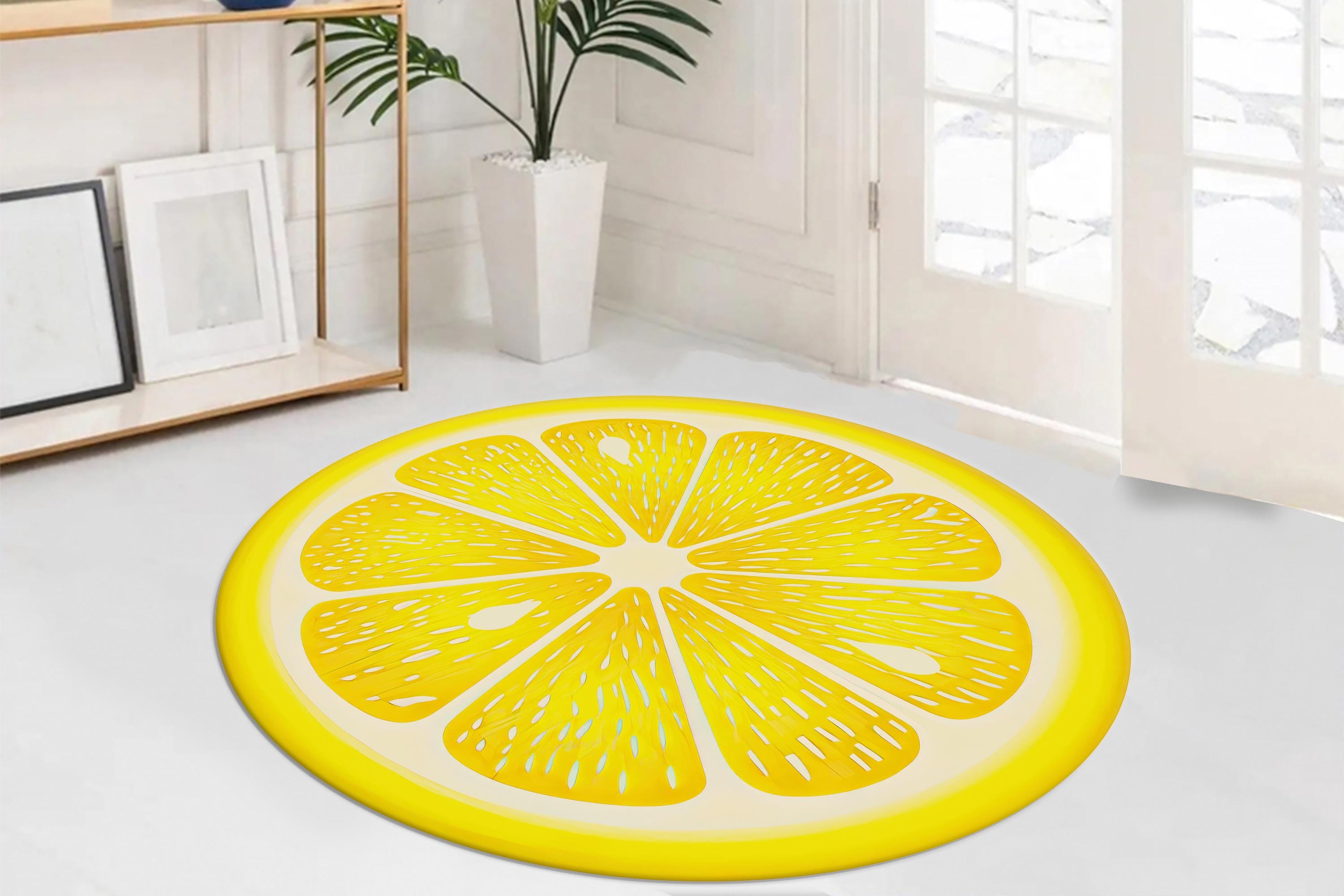 Simple Lemon Rug Lemon Round Rug, Lemon Rugs, Yellow Rug, Modern Rugs, Accent Rug ...