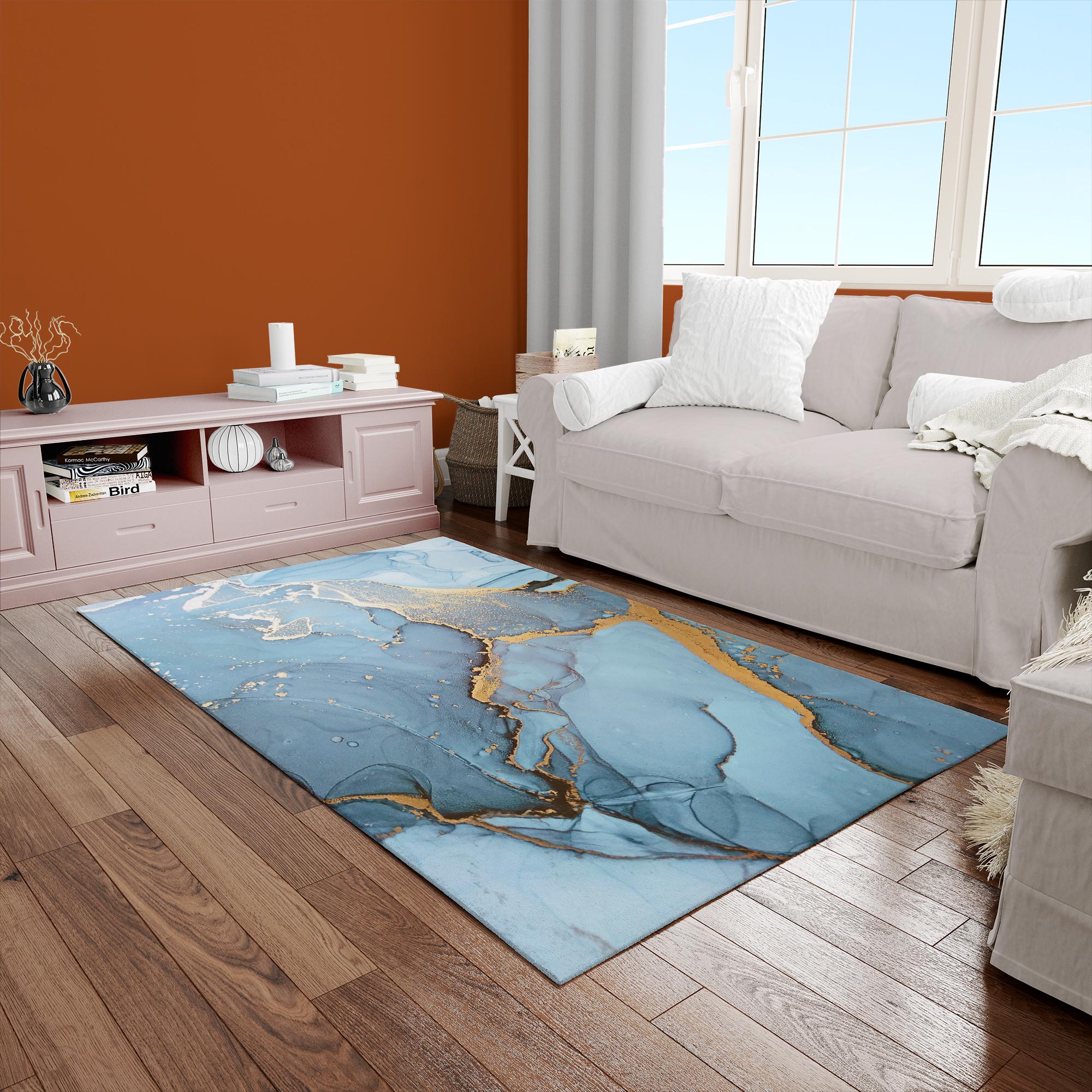 Blue Marble Rug Pattern Blue and Gold Marble Rugs, Luxury Marble Rugs, Contemporary Rug, Modern ...