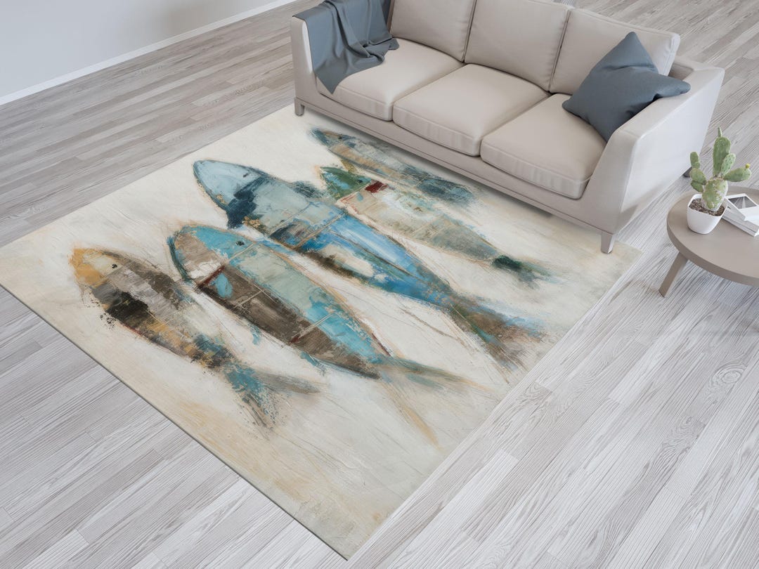 Fish Painting Print Rug, Fish Rug, Modern Rug, Animal Rugs, Outdoor Rug ...