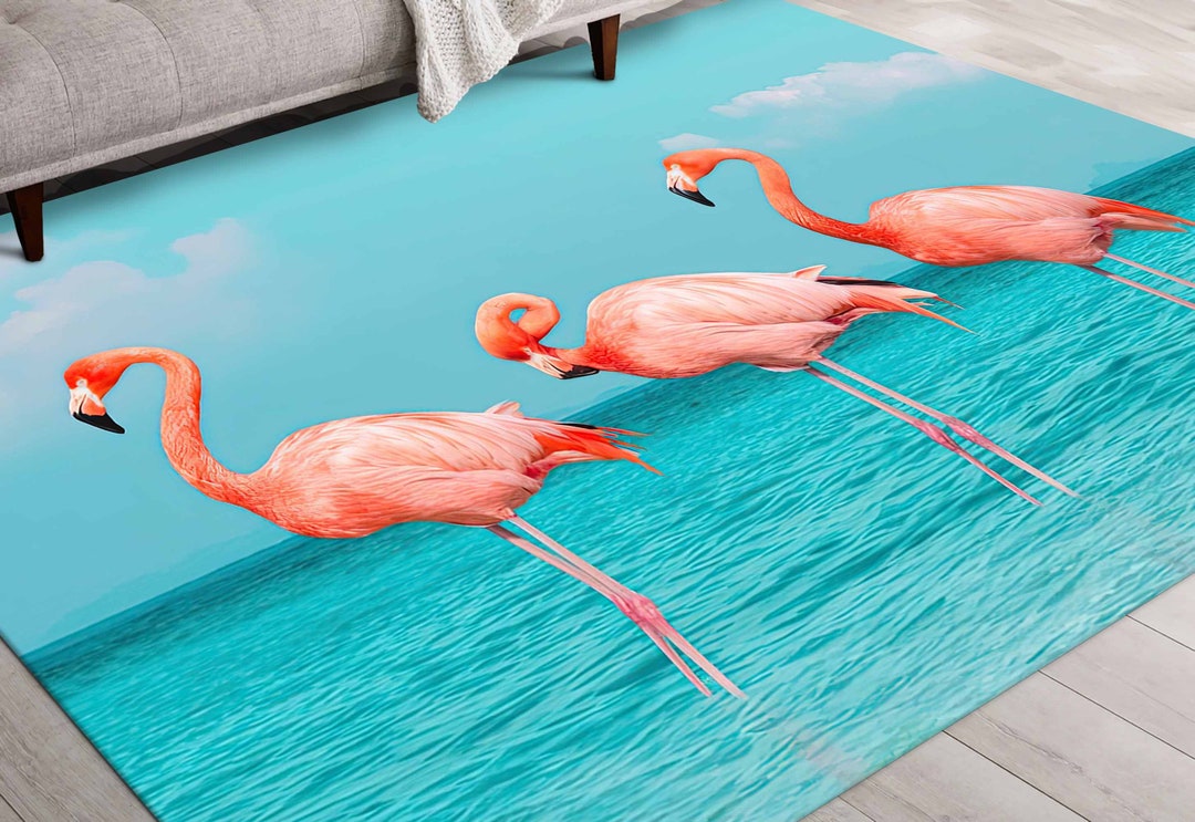 Salon Decor Rug, Small Rug, Corridor Rug, Gift for Him, Three Flamingos ...