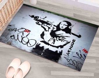 Entryway Rug, Soft Rug, Gift Rug, Gift For The Home, Banksy Mona Lisa Rugs, Mona Lisa Rug, Abstract Rug, Cool Rug, Gift For The Home,